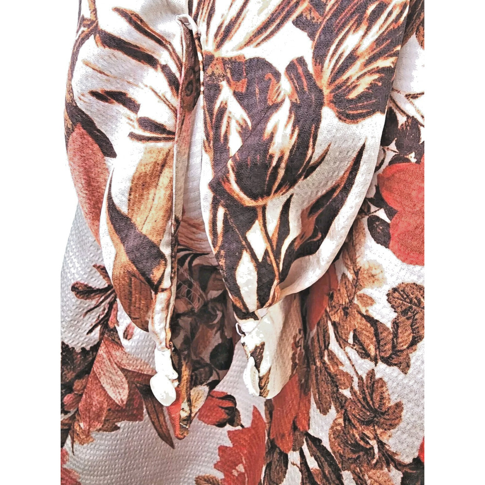 H&M Short Floral Fall Colors Red and Brown Shift Dress Long Sleeve Button Down - Picture 6 of 14